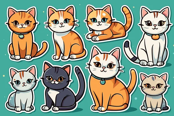 Şirin Komik Kedi Etiketleri Kawaii Tırmanışı — Stok Vektör