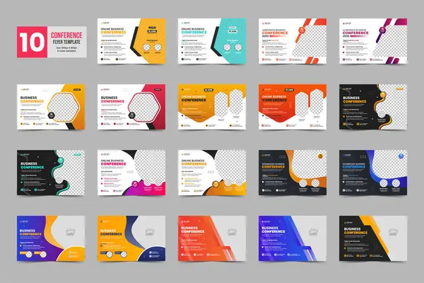 Kurumsal yatay iş konferansı broşürü ya da çevrimiçi webinar ve teknoloji konferansı sosyal medya afişi, canlı webinar olay davetiye tasarım şablonu