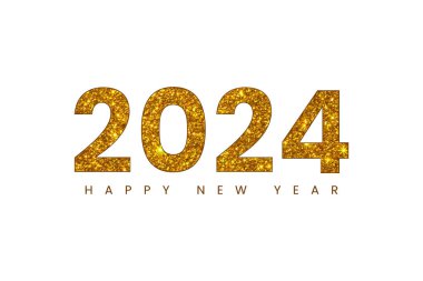 2024 Mutlu yıllar altın parıltı harfleri çizimi