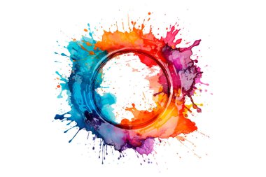 Soyut renkli gökkuşağı renk çizimi ve Suluboya Çember Çerçeve Arkaplanı