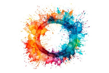 Soyut renkli gökkuşağı renk çizimi ve Suluboya Çember Çerçeve Arkaplanı