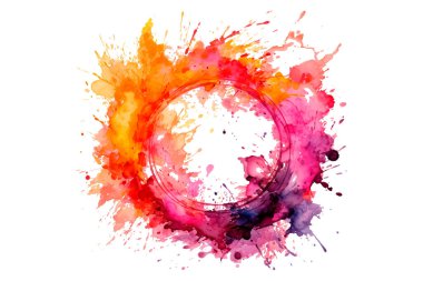 Soyut renkli gökkuşağı renk çizimi ve Suluboya Çember Çerçeve Arkaplanı