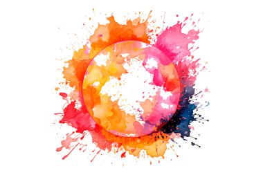 Soyut renkli gökkuşağı renk çizimi ve Suluboya Çember Çerçeve Arkaplanı