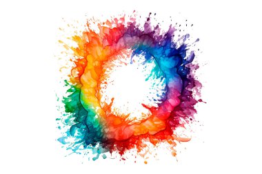 Soyut renkli gökkuşağı renk çizimi ve Suluboya Çember Çerçeve Arkaplanı