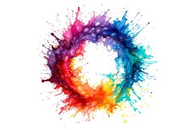 Soyut renkli gökkuşağı renk çizimi ve Suluboya Çember Çerçeve Arkaplanı