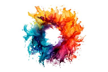 Soyut renkli gökkuşağı renk çizimi ve Suluboya Çember Çerçeve Arkaplanı