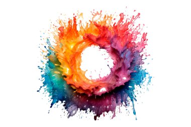 Soyut renkli gökkuşağı renk çizimi ve Suluboya Çember Çerçeve Arkaplanı