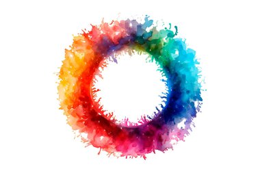 Soyut renkli gökkuşağı renk çizimi ve Suluboya Çember Çerçeve Arkaplanı