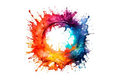 Soyut renkli gökkuşağı renk çizimi ve Suluboya Çember Çerçeve Arkaplanı