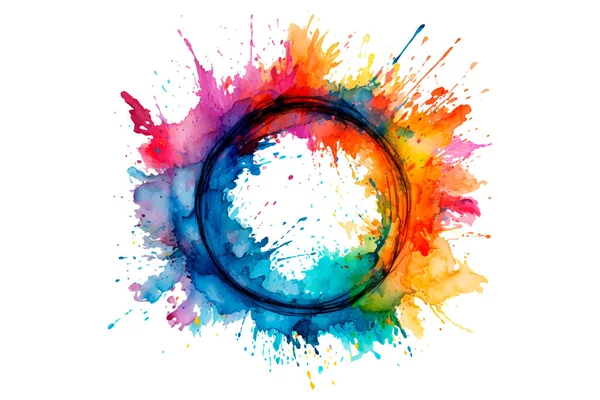 Soyut renkli gökkuşağı renk çizimi ve Suluboya Çember Çerçeve Arkaplanı
