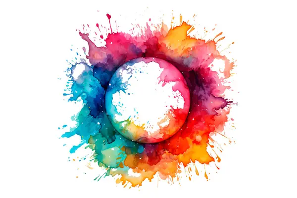 Soyut renkli gökkuşağı renk çizimi ve Suluboya Çember Çerçeve Arkaplanı