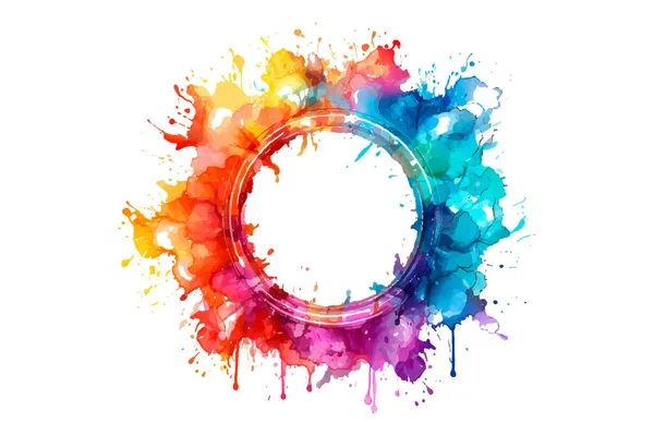 Soyut renkli gökkuşağı renk çizimi ve Suluboya Çember Çerçeve Arkaplanı