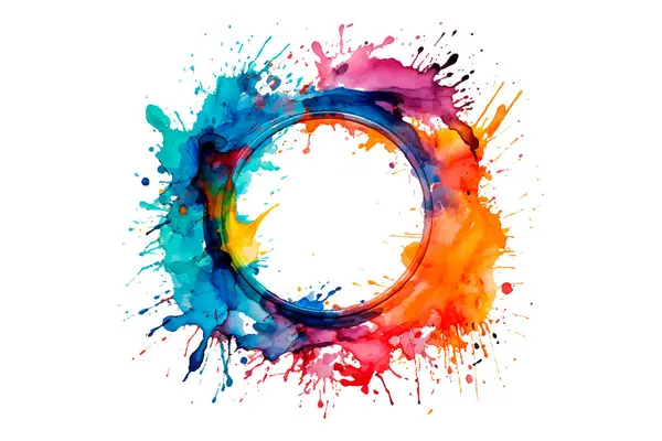 Soyut renkli gökkuşağı renk çizimi ve Suluboya Çember Çerçeve Arkaplanı