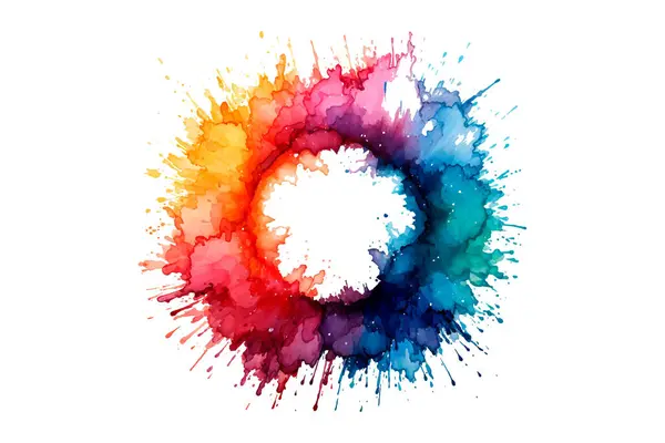 Abstract Kleurrijke Regenboog Kleur Schilderen Illustratie Aquarel Plons Cirkel Frame Rechtenvrije Stockillustraties