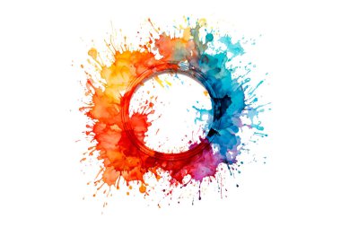 Soyut renkli gökkuşağı renk çizimi ve Suluboya Çember Çerçeve Arkaplanı