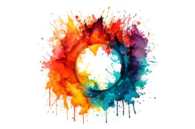 Soyut renkli gökkuşağı renk çizimi ve Suluboya Çember Çerçeve Arkaplanı