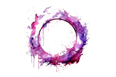 Soyut renkli gökkuşağı renk çizimi ve Suluboya Çember Çerçeve seti şeffaf bir arkaplanda izole edildi