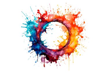 Soyut renkli gökkuşağı renk çizimi ve Suluboya Çember Çerçeve seti şeffaf bir arkaplanda izole edildi