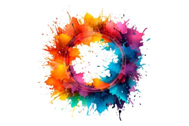 Soyut renkli gökkuşağı renk çizimi ve Suluboya Çember Çerçeve seti şeffaf bir arkaplanda izole edildi