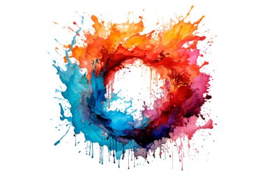 Soyut renkli gökkuşağı renk çizimi ve Suluboya Çember Çerçeve seti şeffaf bir arkaplanda izole edildi