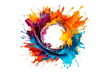 Soyut renkli gökkuşağı renk çizimi ve Suluboya Çember Çerçeve seti şeffaf bir arkaplanda izole edildi