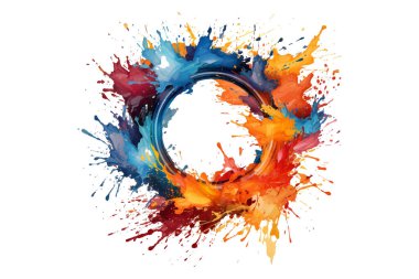 Soyut renkli gökkuşağı renk çizimi ve Suluboya Çember Çerçeve seti şeffaf bir arkaplanda izole edildi