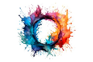 Soyut renkli gökkuşağı renk çizimi ve Suluboya Çember Çerçeve seti şeffaf bir arkaplanda izole edildi