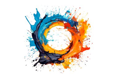 Soyut renkli gökkuşağı renk çizimi ve Suluboya Çember Çerçeve seti şeffaf bir arkaplanda izole edildi