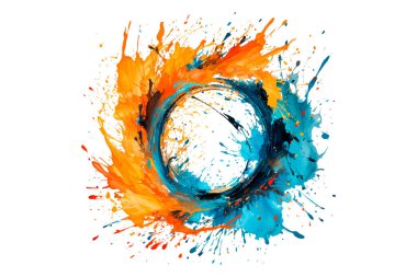 Soyut renkli gökkuşağı renk çizimi ve Suluboya Çember Çerçeve seti şeffaf bir arkaplanda izole edildi