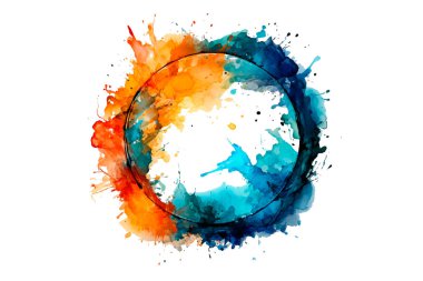 Soyut renkli gökkuşağı renk çizimi ve Suluboya Çember Çerçeve seti şeffaf bir arkaplanda izole edildi