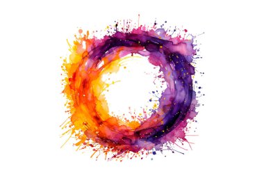 Soyut renkli gökkuşağı renk çizimi ve Suluboya Çember Çerçeve seti şeffaf bir arkaplanda izole edildi