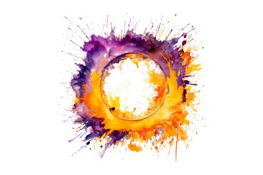 Soyut renkli gökkuşağı renk çizimi ve Suluboya Çember Çerçeve seti şeffaf bir arkaplanda izole edildi