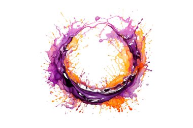 Soyut renkli gökkuşağı renk çizimi ve Suluboya Çember Çerçeve seti şeffaf bir arkaplanda izole edildi