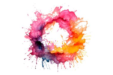 Soyut renkli gökkuşağı renk çizimi ve Suluboya Çember Çerçeve seti şeffaf bir arkaplanda izole edildi