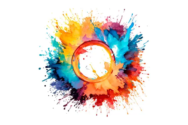 Soyut renkli gökkuşağı renk çizimi ve Suluboya Çember Çerçeve Arkaplanı