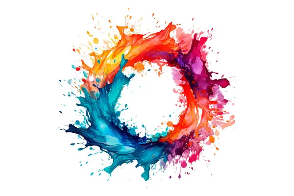 Soyut renkli gökkuşağı renk çizimi ve Suluboya Çember Çerçeve seti şeffaf bir arkaplanda izole edildi