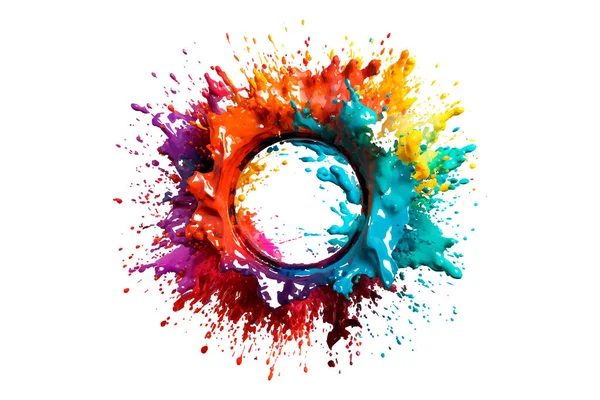 Soyut renkli gökkuşağı renk çizimi ve Suluboya Çember Çerçeve seti şeffaf bir arkaplanda izole edildi