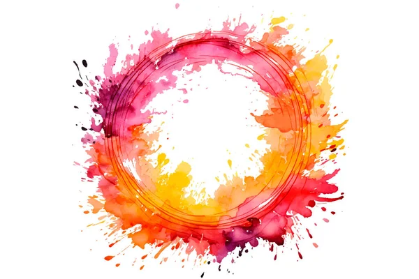Soyut renkli gökkuşağı renk çizimi ve Suluboya Çember Çerçeve seti şeffaf bir arkaplanda izole edildi