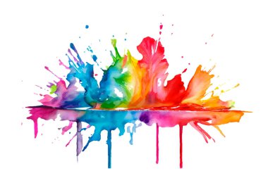 Suluboya gökkuşağı boyası fırça darbesi ve Renkli Mürekkep boyası sıçrama tozu festivali patlaması soyut arkaplan