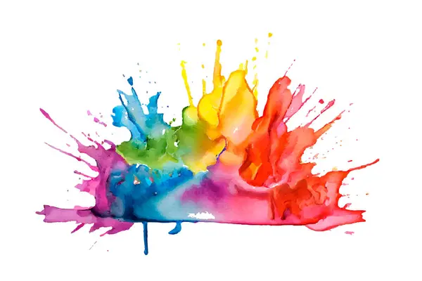 Suluboya gökkuşağı boyası fırça darbesi ve Renkli Mürekkep boyası sıçrama tozu festivali patlaması soyut arkaplan