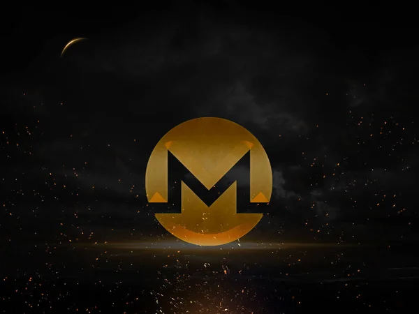 stock image Monero XMR Cryptocurrency coin on technology background banner illustration, Decentralized blockchain investment finance.