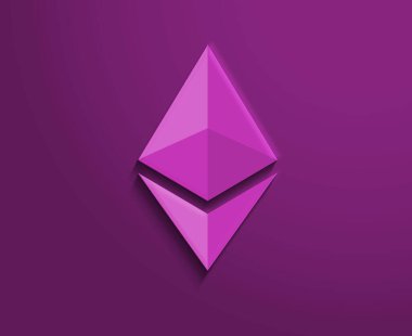 Ethereum ETH Şifreleme 3d logosu mor arkaplan illüstrasyon pankartıyla izole edildi