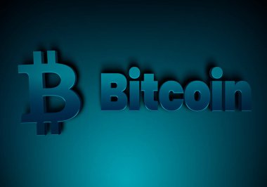 Parlak mavi arkaplanda izole edilmiş bitcoin simgesi. Banka konsepti. Gölge yansımalı 3D altın desen.