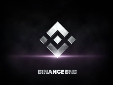 Binance Coin BNB şifreleme madeni para gümüş logosu koyu arkaplanda izole edilmiş, Defi blok zinciri finans illüstrasyonu.