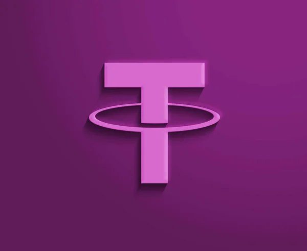 stock image Tether Cryptocurrency 3d logo isolated on purple background illustration banner