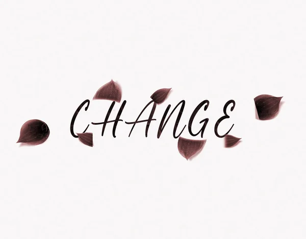 Change Typography word with brown leaf effects, Infographics with linear icons on white background. Isolated typography