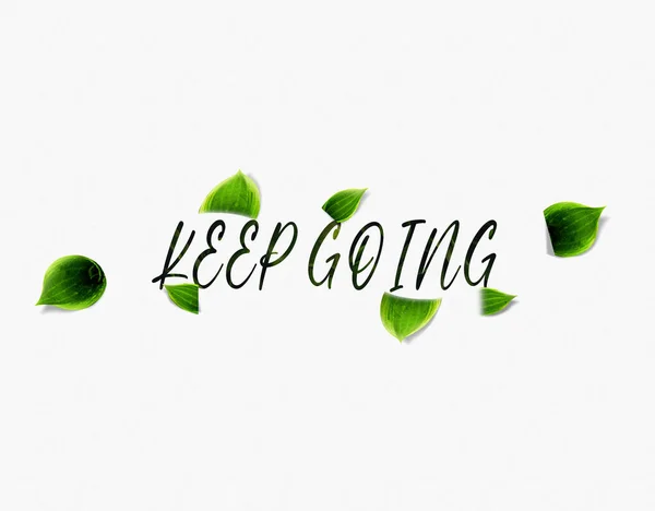 Keep Going Typography word with green leaf effects, Infographics with linear icons on white background. Isolated typography