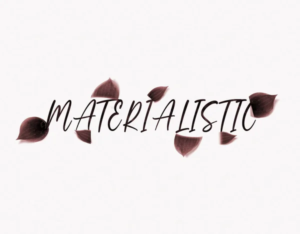 Materialistic Typography word with brown leaf effects, Infographics with linear icons on white background. Isolated typography