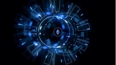 Ethereum ETH Cryptocurrency coin isolated on dark background animated motion graphic design, futuristic decentralized blockchain finance concept animated video, cryptocurrency trade and investment.