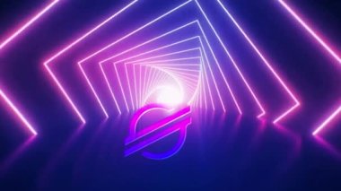 Stellar XLM Cryptocurrency coin on animated motion background, Decentralized finance blockchain 4k animation